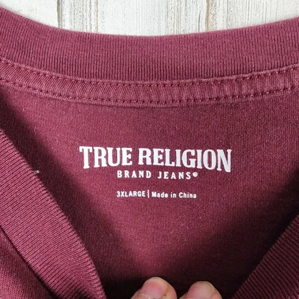 True Religion Long Sleeve Crew Neck Tee Shirt Maroon Size 3XL